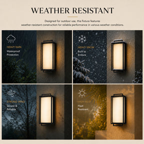 Large Architectural Outdoor Integrated LED Wall Sconce Set of 2 with Layered Frame and Acid-Etched White Glass