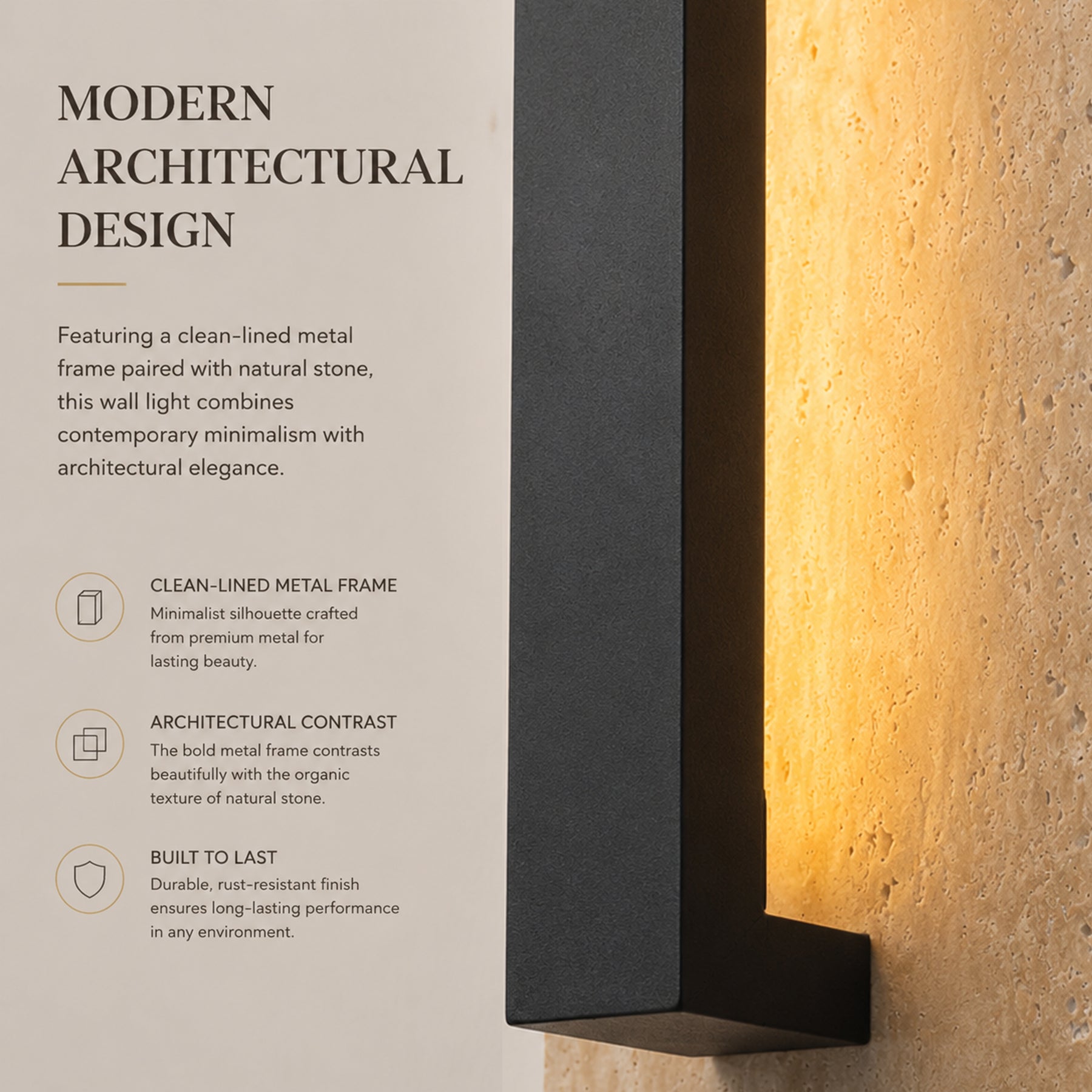 H22" Architectural Travertine Integrated LED Wall Sconce with Natural Stone Panel