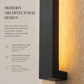 H22" Architectural Travertine Integrated LED Wall Sconce with Natural Stone Panel