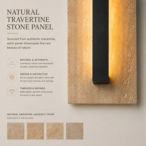 H22" Architectural Travertine Integrated LED Wall Sconce with Natural Stone Panel