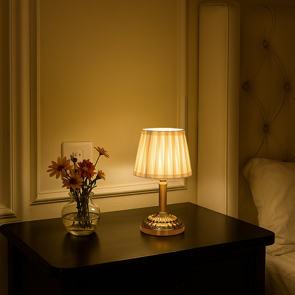 Glam Cordless Table Lamp Touch Control with 3 Way Classic Elegant Dimmable Rechargeable LED Nightstand Lamp with Fabric Shade