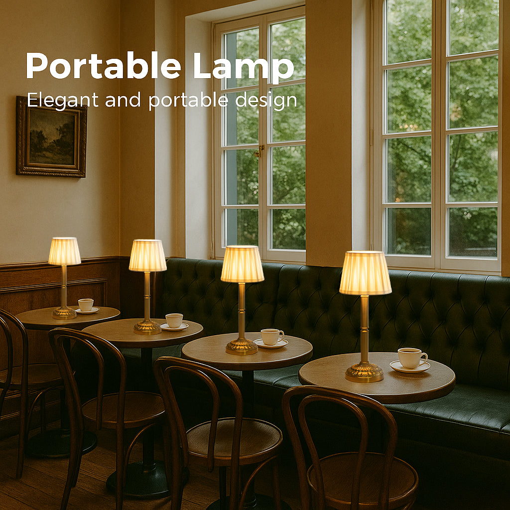 16'' Glam Cordless Table Lamp Touch Control with 3 Way Classic Elegant Dimmable Rechargeable LED Nightstand Lamp with Fabric Shade In Brass Finish