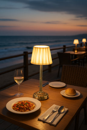 16'' Glam Cordless Table Lamp Touch Control with 3 Way Classic Elegant Dimmable Rechargeable LED Nightstand Lamp with Fabric Shade In Brass Finish