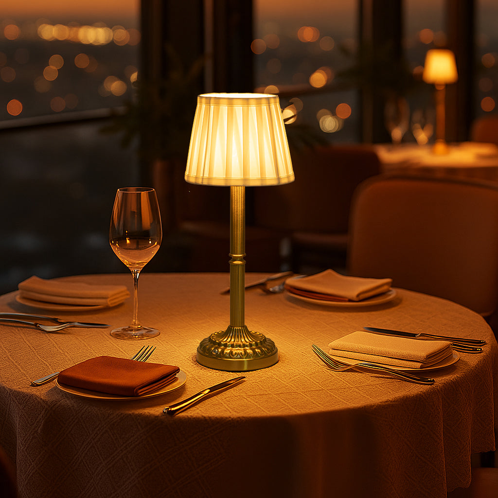 16'' Glam Cordless Table Lamp Touch Control with 3 Way Classic Elegant Dimmable Rechargeable LED Nightstand Lamp with Fabric Shade In Brass Finish