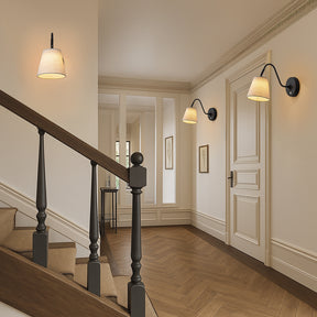 1-Light W5" Mid-century Matte Black Battery Operated Wall Sconces with Beige Fabric Shade Dimmable Integrated LED Rechargeable Cordless Swing Head Wall Lamp