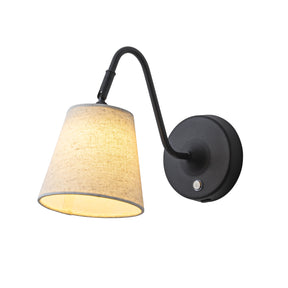 1-Light W5" Mid-century Matte Black Battery Operated Wall Sconces with Beige Fabric Shade Dimmable Integrated LED Rechargeable Cordless Swing Head Wall Lamp