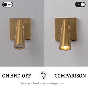 Rechargeable Cordless Wall Sconce USB-C LED Brass Spot Light with Remote and Stepless Touch Dimming Adjustable Head Accent Light for Bedroom, Hallway, Decor