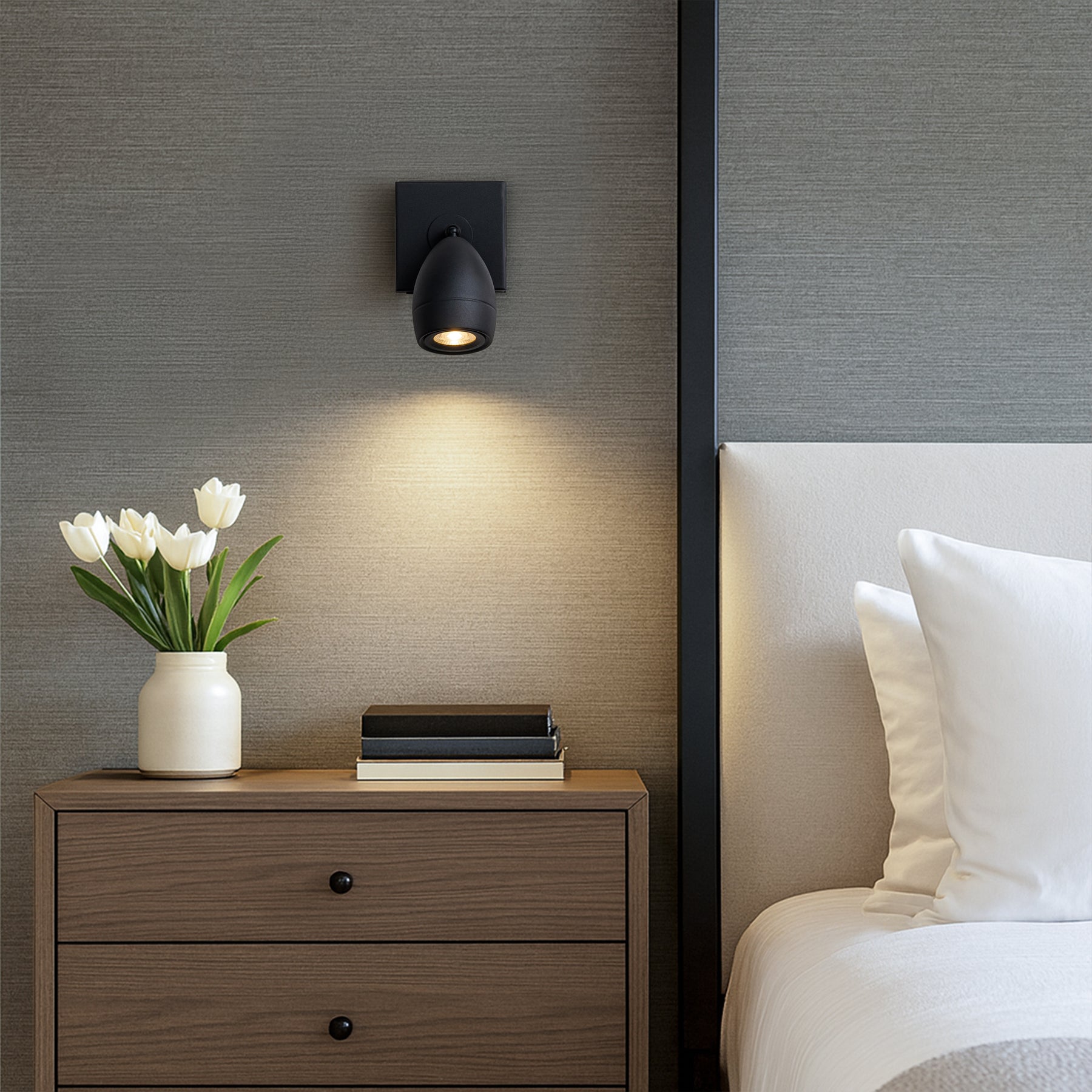 Modern Black Cordless Wall Sconce USB-C Rechargeable LED Spotlight with Touch & Remote Control, Adjustable and Stepless Dimmable Accent Light
