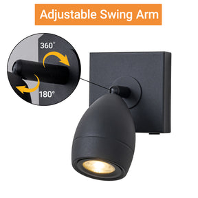Modern Black Cordless Wall Sconce USB-C Rechargeable LED Spotlight with Touch & Remote Control, Adjustable and Stepless Dimmable Accent Light