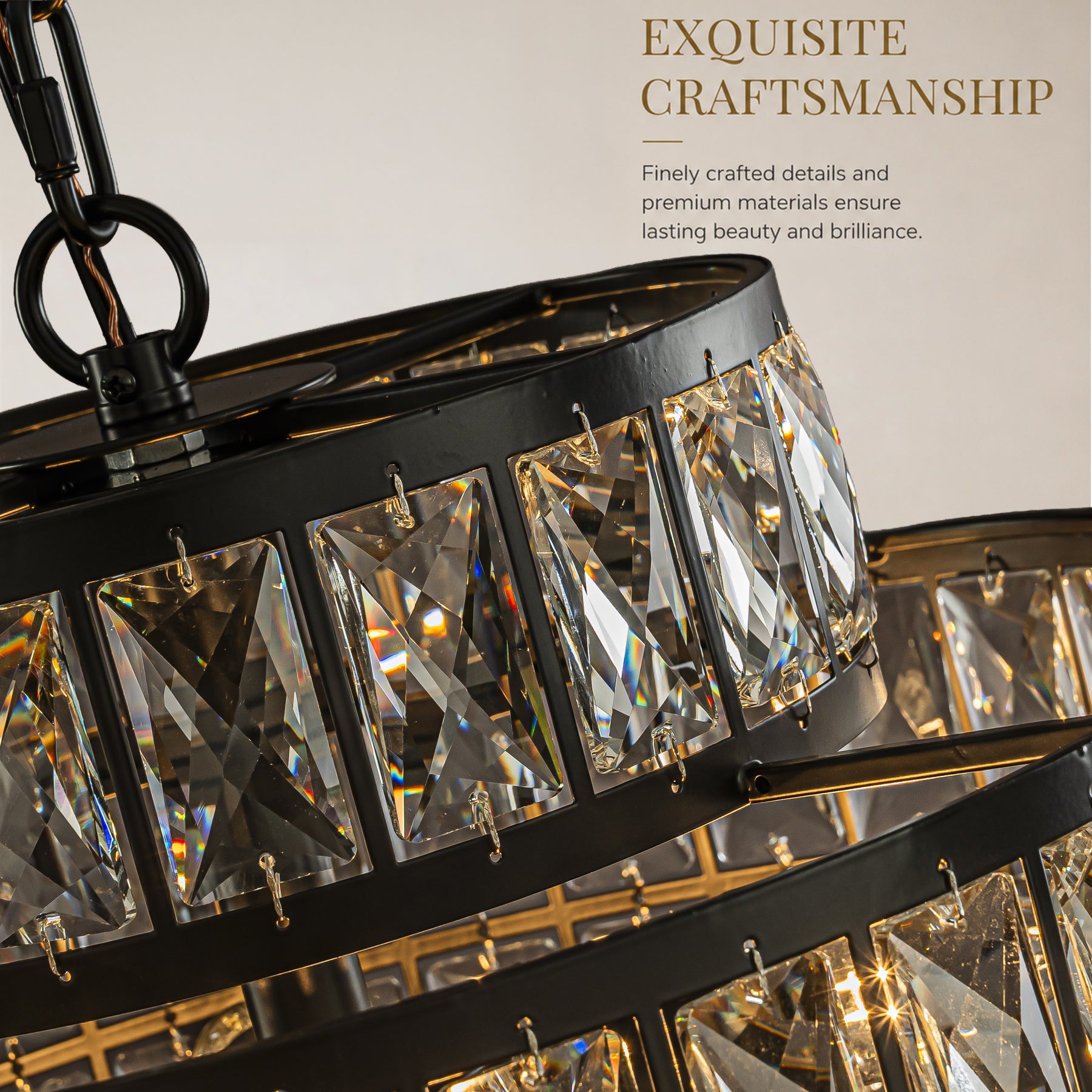 16" Modern Crystal Chandelier Matte Black Finish 4-Light Tiered Drum Pendant Light for Small Spaces Dining Room Entryway