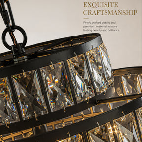 16" Modern Crystal Chandelier Matte Black Finish 4-Light Tiered Drum Pendant Light for Small Spaces Dining Room Entryway