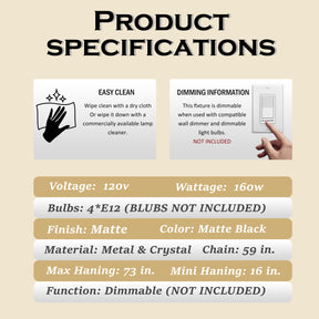 16" Modern Crystal Chandelier Matte Black Finish 4-Light Tiered Drum Pendant Light for Small Spaces Dining Room Entryway