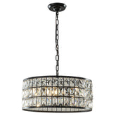 20" Modern Crystal Chandelier Matte Black Finish 6-Light Round Drum Pendant Light Fixture for Dining Room Kitchen