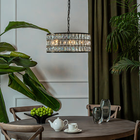 20" Modern Crystal Chandelier Matte Black Finish 6-Light Round Drum Pendant Light Fixture for Dining Room Kitchen