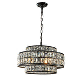 22" Modern Crystal Chandelier 6-Light Matte Black Tiered Drum Pendant Light Fixture for Dining Room and Kitchen