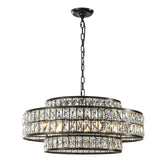 28" Large Crystal Chandelier Matte Black 2-Tier Drum Pendant Light 8-Light Modern Glam Lighting Fixture for Dining Room Living Room
