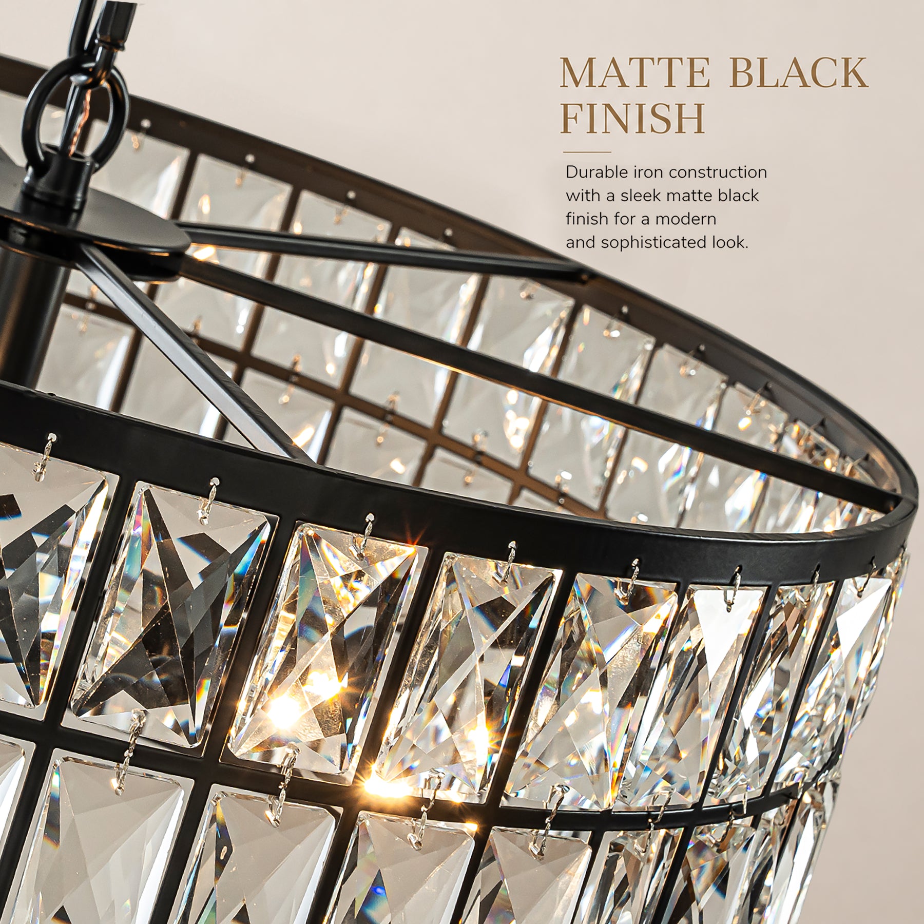 20" Modern Crystal Chandelier Matte Black Finish 6-Light Round Drum Pendant Light Fixture for Dining Room Kitchen