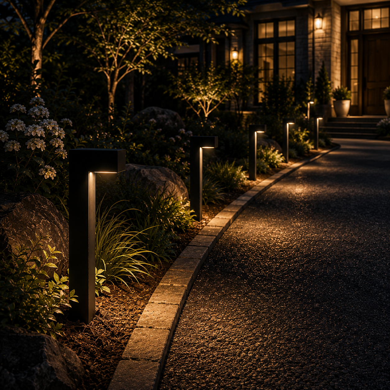 Landscape Pathway Lights wired Low Voltage 12V Modren Black Integrated LED Outdoor Waterproof Warm White Garden & Driveway Pathway lighting, 6 Pack