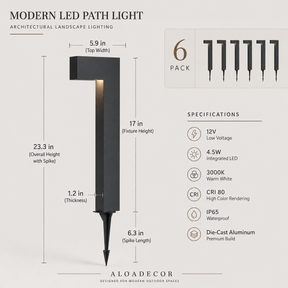 Landscape Pathway Lights wired Low Voltage 12V Modren Black Integrated LED Outdoor Waterproof Warm White Garden & Driveway Pathway lighting, 6 Pack