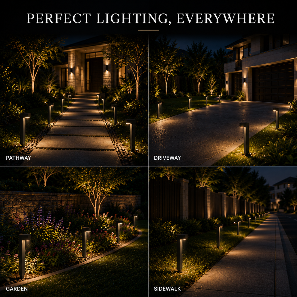Landscape Pathway Lights wired Low Voltage 12V Modren Black Integrated LED Outdoor Waterproof Warm White Garden & Driveway Pathway lighting, 6 Pack