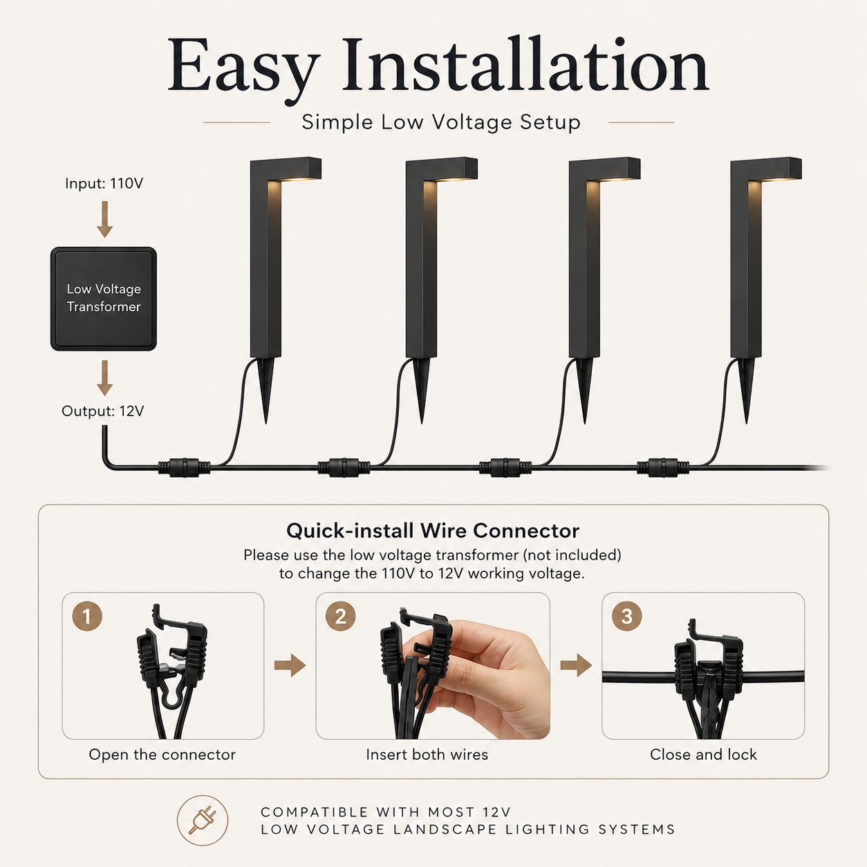 Landscape Pathway Lights wired Low Voltage 12V Modren Black Integrated LED Outdoor Waterproof Warm White Garden & Driveway Pathway lighting, 6 Pack