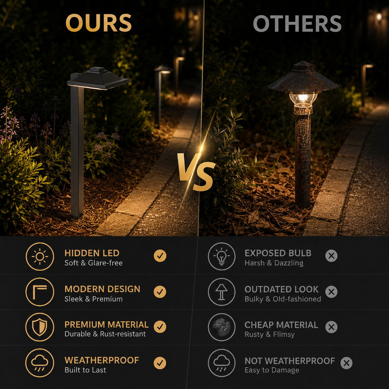 6 pack LED Low Voltage Landscape Path Light 12V, Bright Waterproof Outdoor Pathway Light for Walkway, Garden, Yard & Driveway, Metal Construction with Integrated LED 4.5W