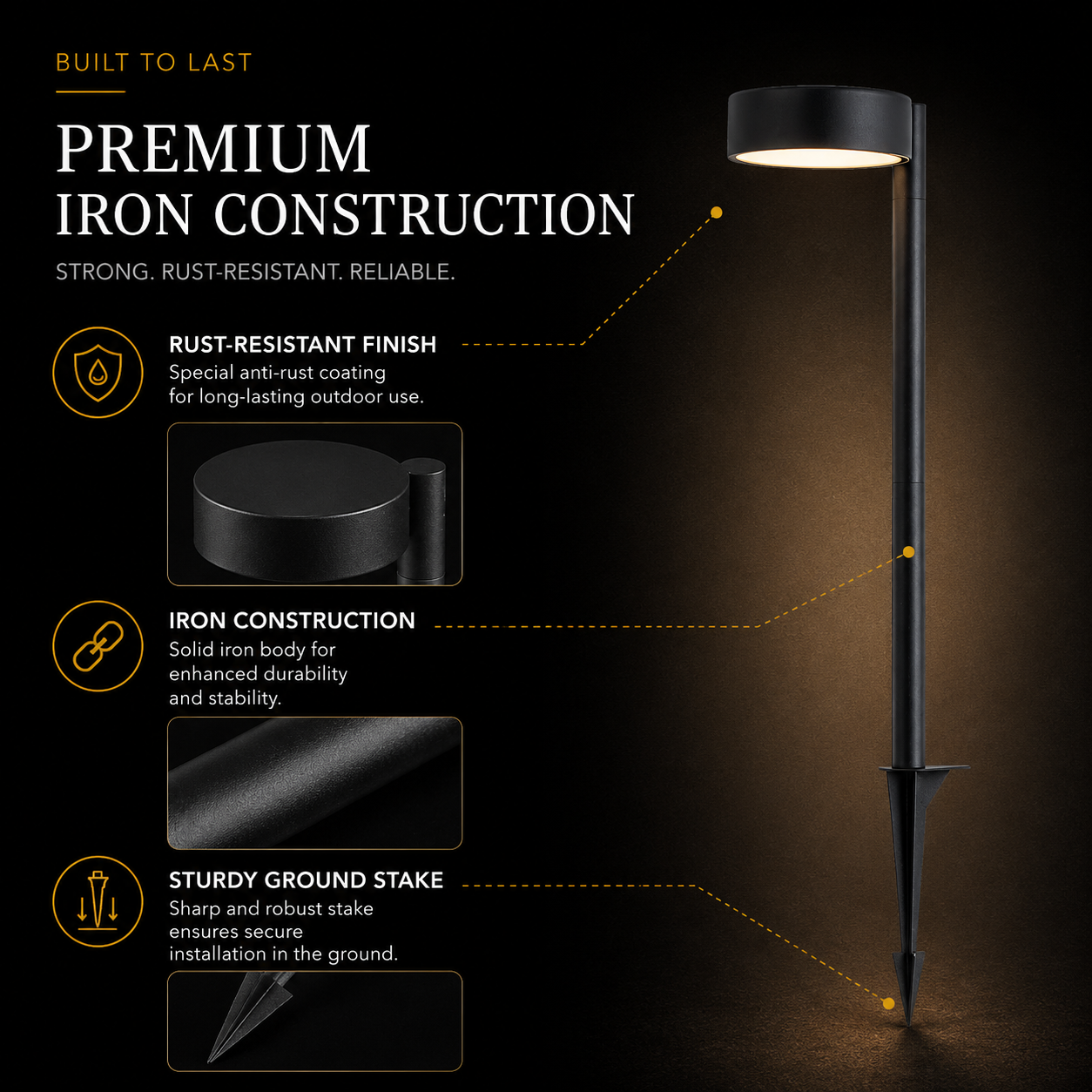 Low Voltage LED Landscape Path Light, 12V Outdoor Metal Pathway Light, Waterproof Warm White Walkway & Garden Lighting with Integrated LED, Heavy-Duty Aluminum Yard Lamp 6 Pack