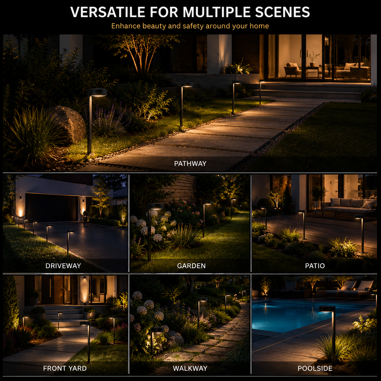 Low Voltage LED Landscape Path Light, 12V Outdoor Metal Pathway Light, Waterproof Warm White Walkway & Garden Lighting with Integrated LED, Heavy-Duty Aluminum Yard Lamp 6 Pack