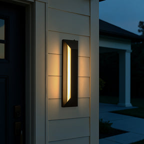 H22" Large Dusk to Dawn Modern Outdoor Wall Light 24W Integrated LED Exterior Wall Sconce with Black Trapezoid Design and Acrylic Shade for Garage Entryway