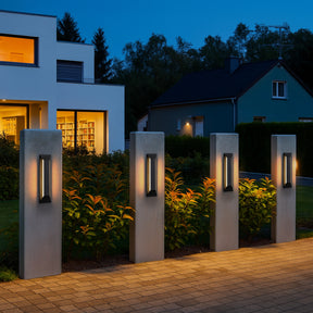 H22" Large Dusk to Dawn Modern Outdoor Wall Light 24W Integrated LED Exterior Wall Sconce with Black Trapezoid Design and Acrylic Shade for Garage Entryway