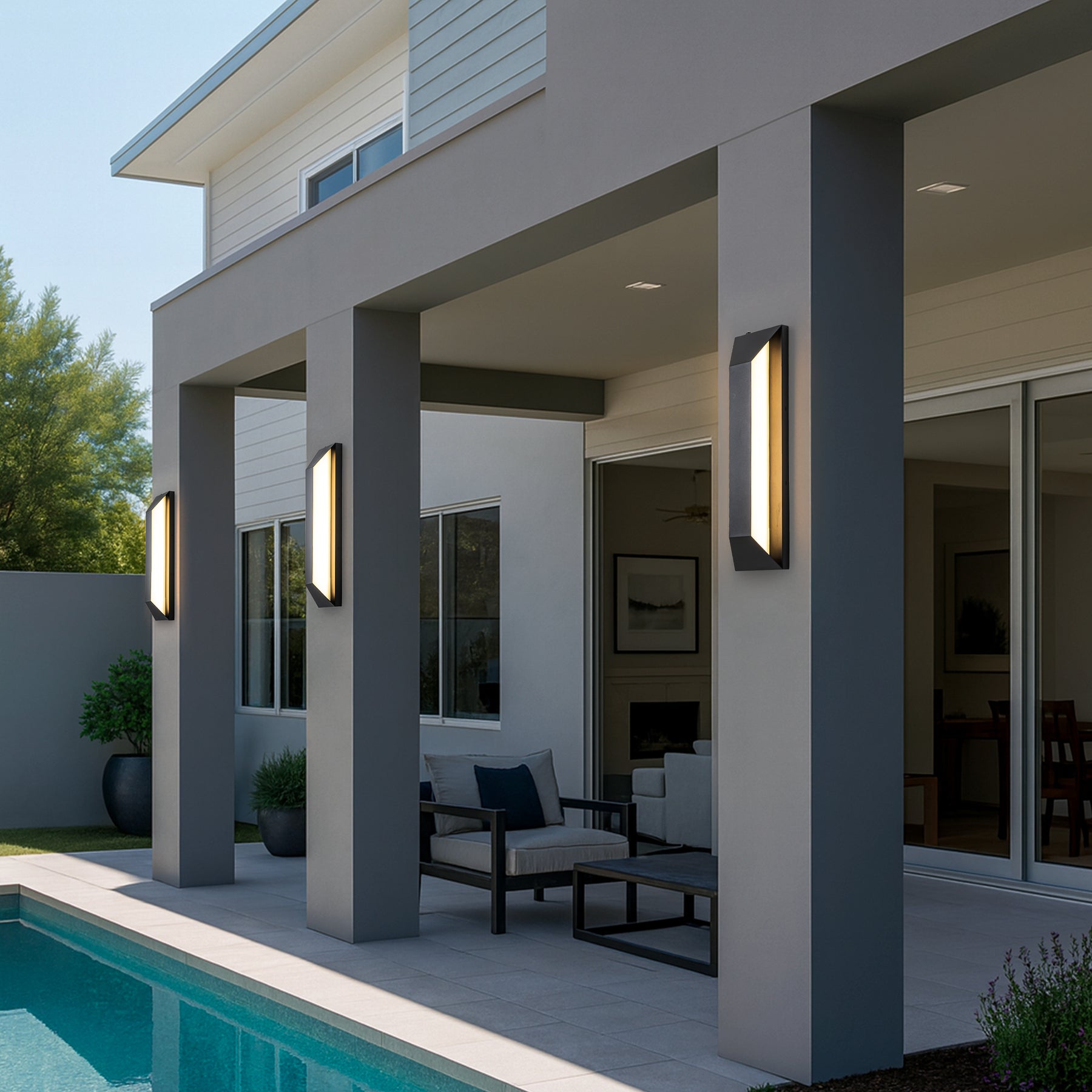 H22" Large Dusk to Dawn Modern Outdoor Wall Light 24W Integrated LED Exterior Wall Sconce with Black Trapezoid Design and Acrylic Shade for Garage Entryway