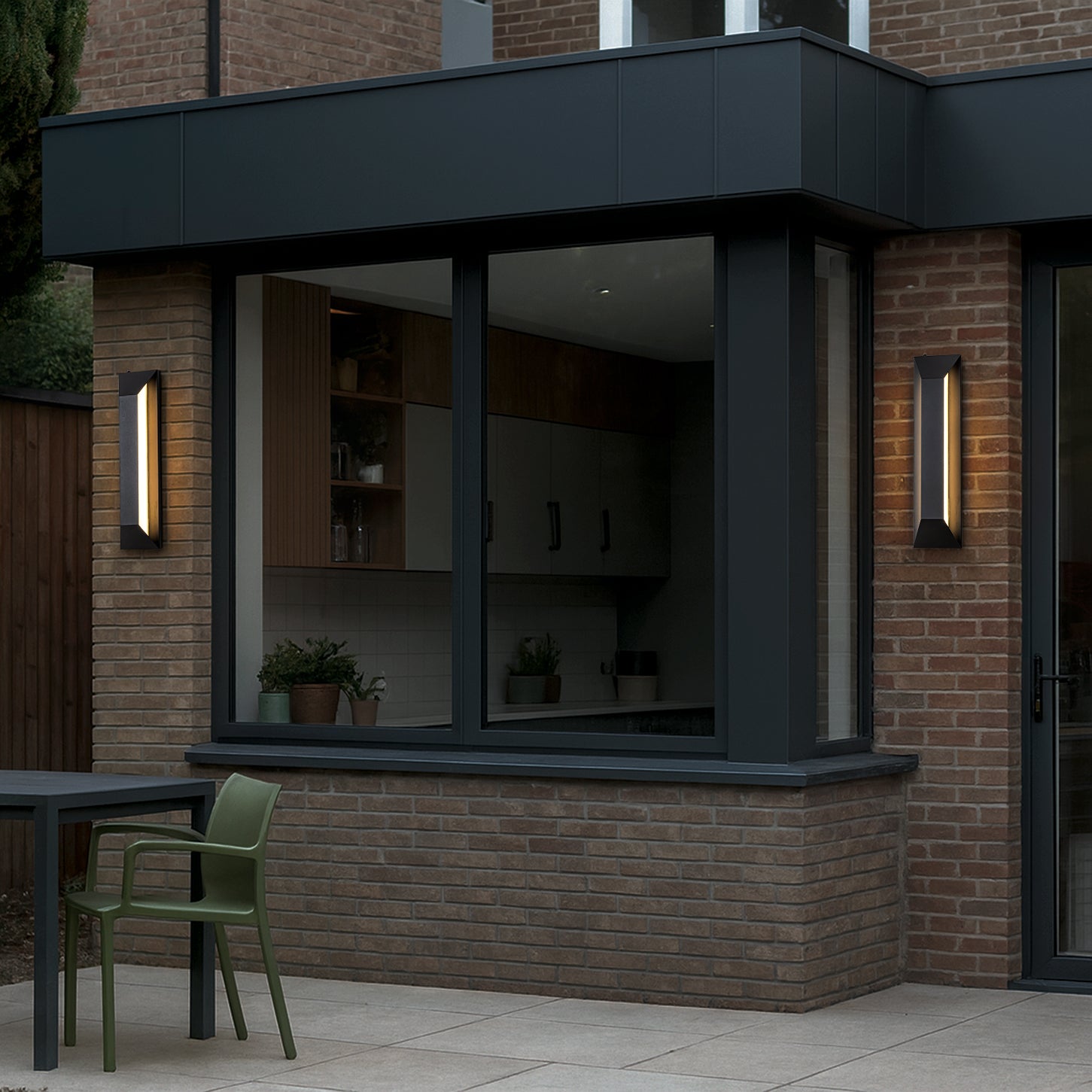 H22" Large Dusk to Dawn Modern Outdoor Wall Light 24W Integrated LED Exterior Wall Sconce with Black Trapezoid Design and Acrylic Shade for Garage Entryway