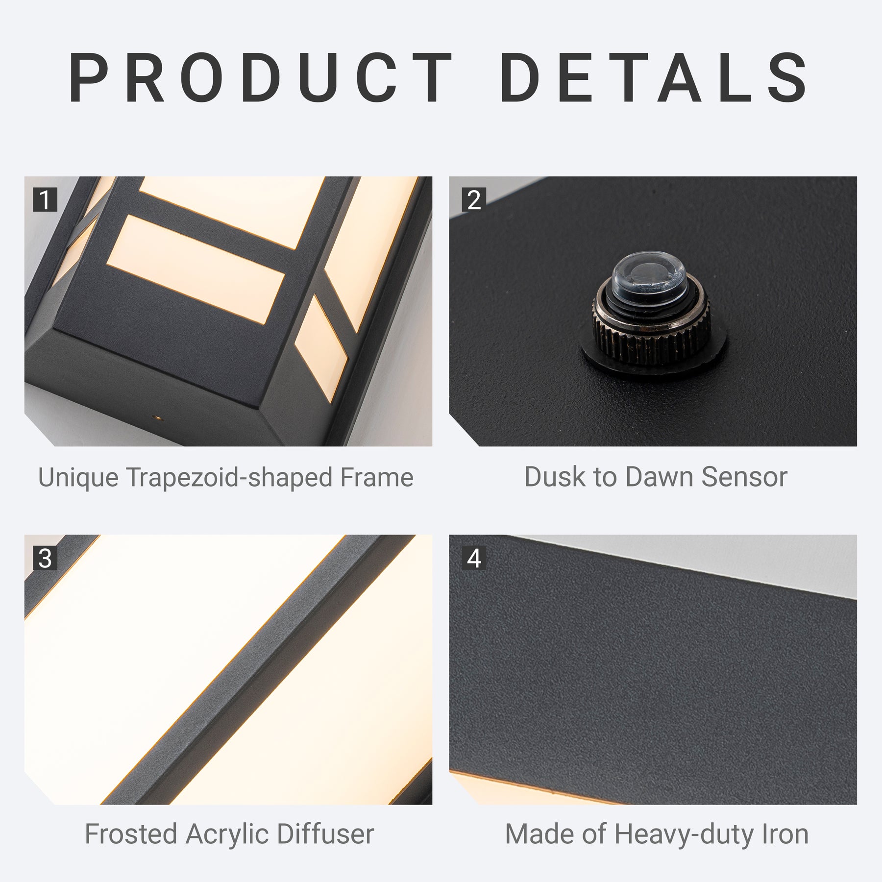 H20" Modern Craftsman Style Exterior Wall Sconce in Black with Frosted Acrylic Shade 24W Integrated LED Outdoor Wall Light with Dusk to Dawn Sensor for Garage Patio