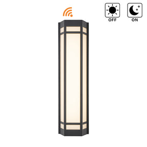 H20" Modern Craftsman Style Exterior Wall Sconce in Black with Frosted Acrylic Shade 24W Integrated LED Outdoor Wall Light with Dusk to Dawn Sensor for Garage Patio
