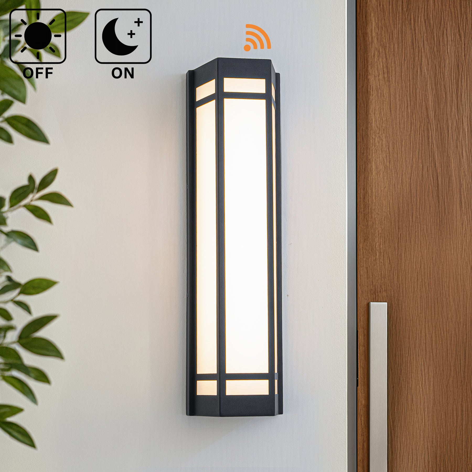 H20" Modern Craftsman Style Exterior Wall Sconce in Black with Frosted Acrylic Shade 24W Integrated LED Outdoor Wall Light with Dusk to Dawn Sensor for Garage Patio