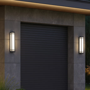 H20" Modern Craftsman Style Exterior Wall Sconce in Black with Frosted Acrylic Shade 24W Integrated LED Outdoor Wall Light with Dusk to Dawn Sensor for Garage Patio