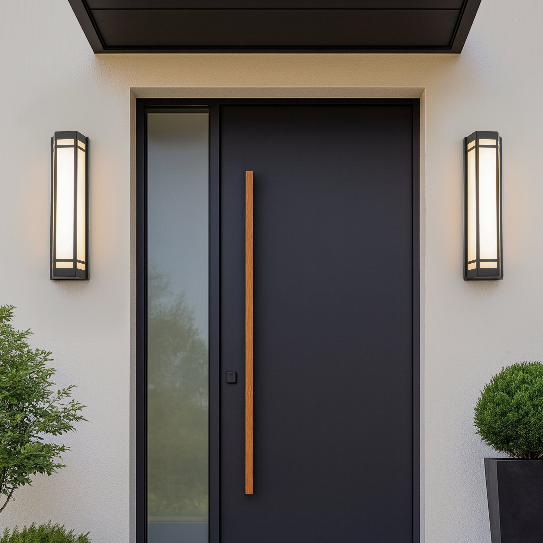 H20" Modern Craftsman Style Exterior Wall Sconce in Black with Frosted Acrylic Shade 24W Integrated LED Outdoor Wall Light with Dusk to Dawn Sensor for Garage Patio