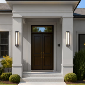 H20" Modern Craftsman Style Exterior Wall Sconce in Black with Frosted Acrylic Shade 24W Integrated LED Outdoor Wall Light with Dusk to Dawn Sensor for Garage Patio