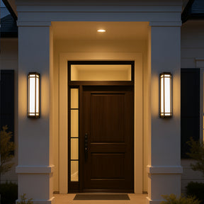 H20" Modern Craftsman Style Exterior Wall Sconce in Black with Frosted Acrylic Shade 24W Integrated LED Outdoor Wall Light with Dusk to Dawn Sensor for Garage Patio