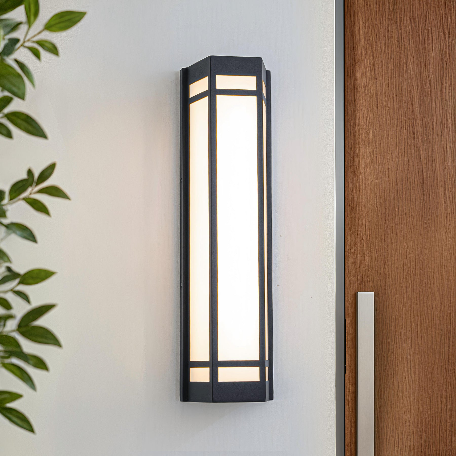 H20" Modern Craftsman Style Exterior Wall Sconce in Black with Frosted Acrylic Shade 24W Integrated LED Outdoor Wall Light with Dusk to Dawn Sensor for Garage Patio