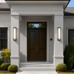 H20" Modern Craftsman Style Exterior Wall Sconce in Black with Frosted Acrylic Shade 24W Integrated LED Outdoor Wall Light with Dusk to Dawn Sensor for Garage Patio