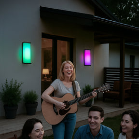 H20" Smart RGB Outdoor Wall Light Modern Large Integrated LED Wall Sconce with Remote and App Control Weather-Resistant Cast Iron Exterior Light Fixture for Porch Garage Garden