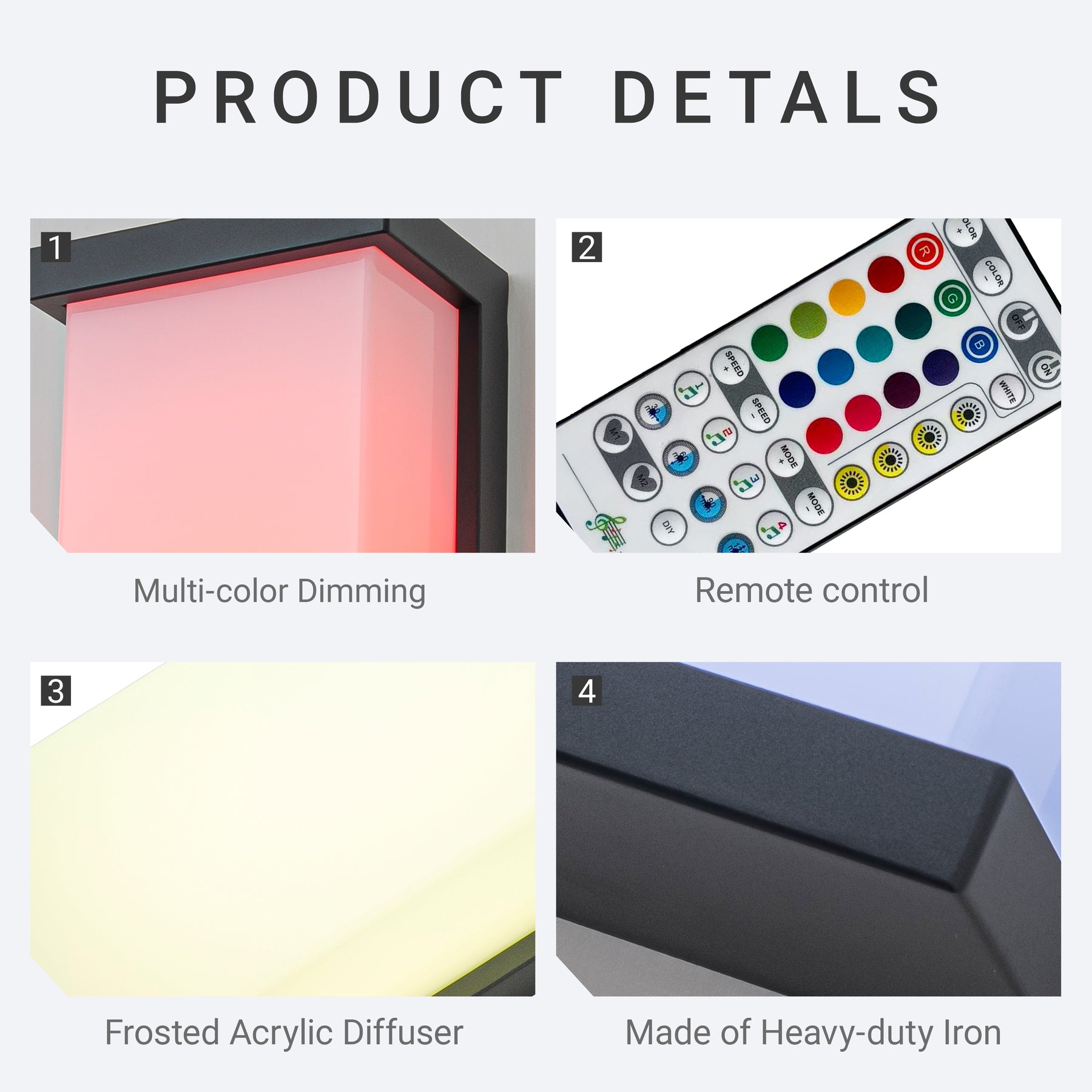 H20" Smart RGB Outdoor Wall Light Modern Large Integrated LED Wall Sconce with Remote and App Control Weather-Resistant Cast Iron Exterior Light Fixture for Porch Garage Garden