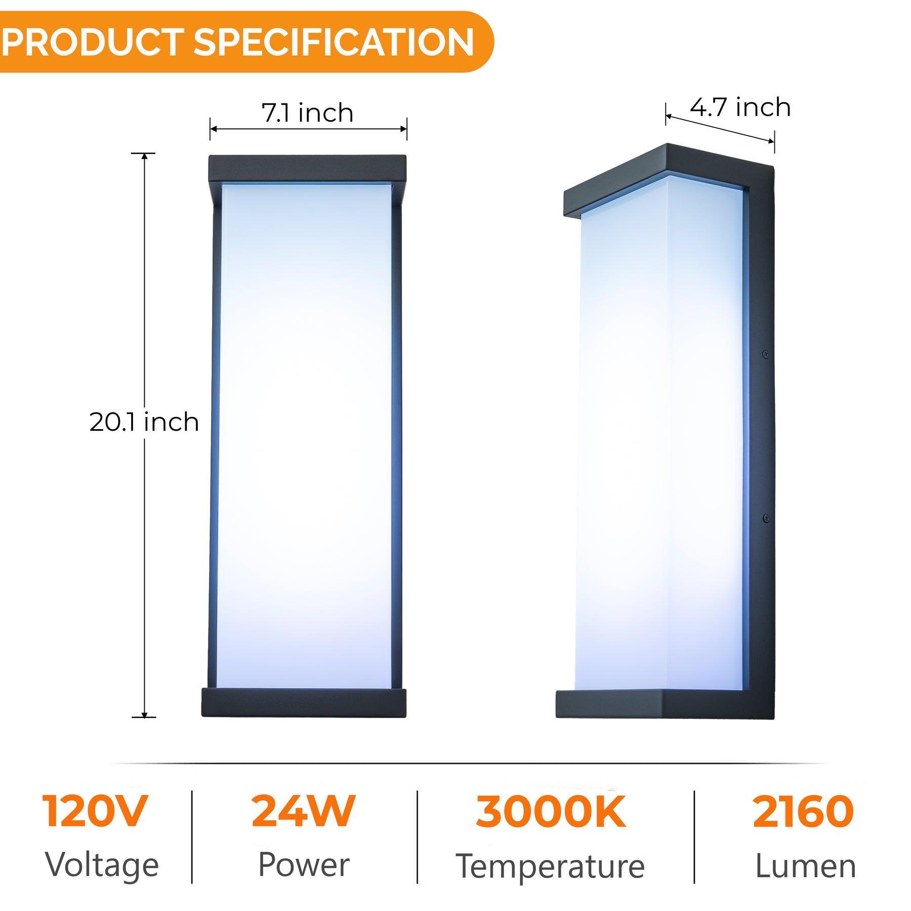 H20" Smart RGB Outdoor Wall Light Modern Large Integrated LED Wall Sconce with Remote and App Control Weather-Resistant Cast Iron Exterior Light Fixture for Porch Garage Garden