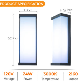 H20" Smart RGB Outdoor Wall Light Modern Large Integrated LED Wall Sconce with Remote and App Control Weather-Resistant Cast Iron Exterior Light Fixture for Porch Garage Garden