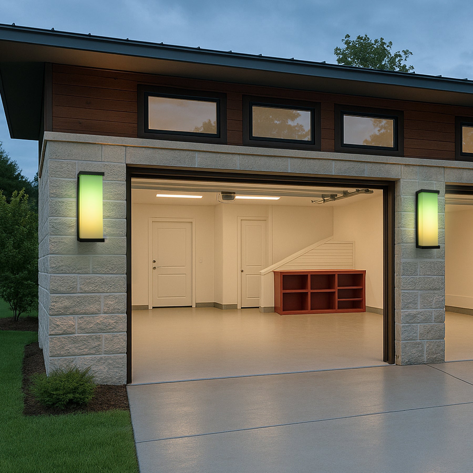 H20" Smart RGB Outdoor Wall Light Modern Large Integrated LED Wall Sconce with Remote and App Control Weather-Resistant Cast Iron Exterior Light Fixture for Porch Garage Garden