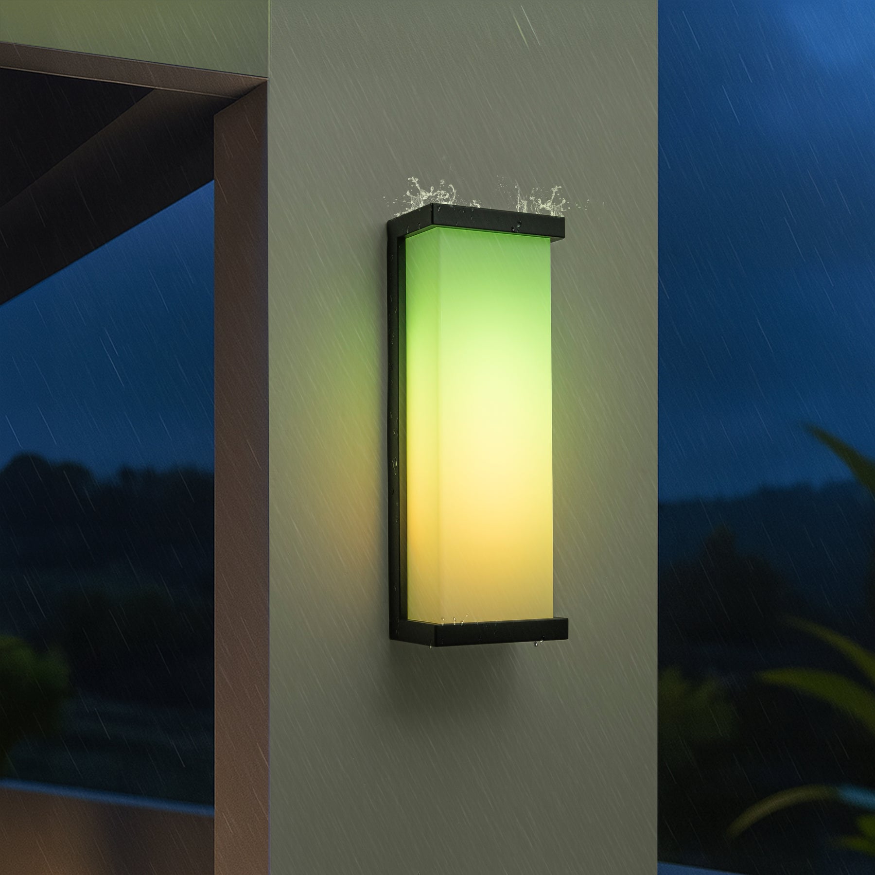 H20" Smart RGB Outdoor Wall Light Modern Large Integrated LED Wall Sconce with Remote and App Control Weather-Resistant Cast Iron Exterior Light Fixture for Porch Garage Garden
