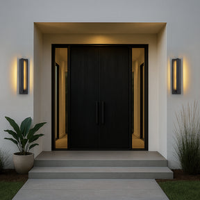 H20" Modern Motion Sensor Outdoor Wall Light 23W Integrated LED Wall Sconce in Matte Black Iron Large Exterior Light Fixture for Porch Garage Patio