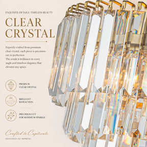 14 in. Crystal Chandelier Ceiling Light Fixture Warm Brass Metal Frame for Dining Room Entryway Indoor Hanging Light