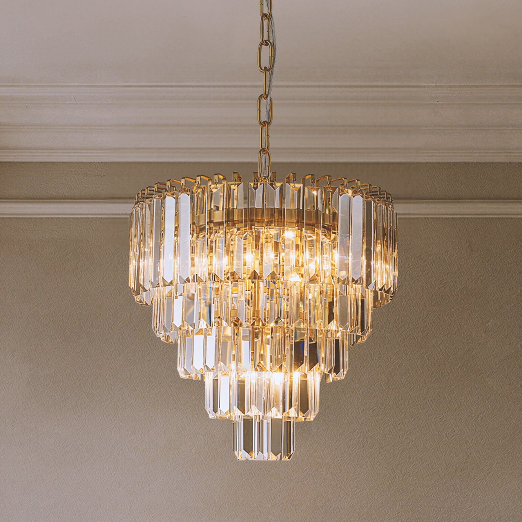 14 in. Crystal Chandelier Ceiling Light Fixture Warm Brass Metal Frame for Dining Room Entryway Indoor Hanging Light